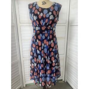 I LE New York Geometric Circle Print Sleeveless Fit & Flare Midi Dress Sz 8